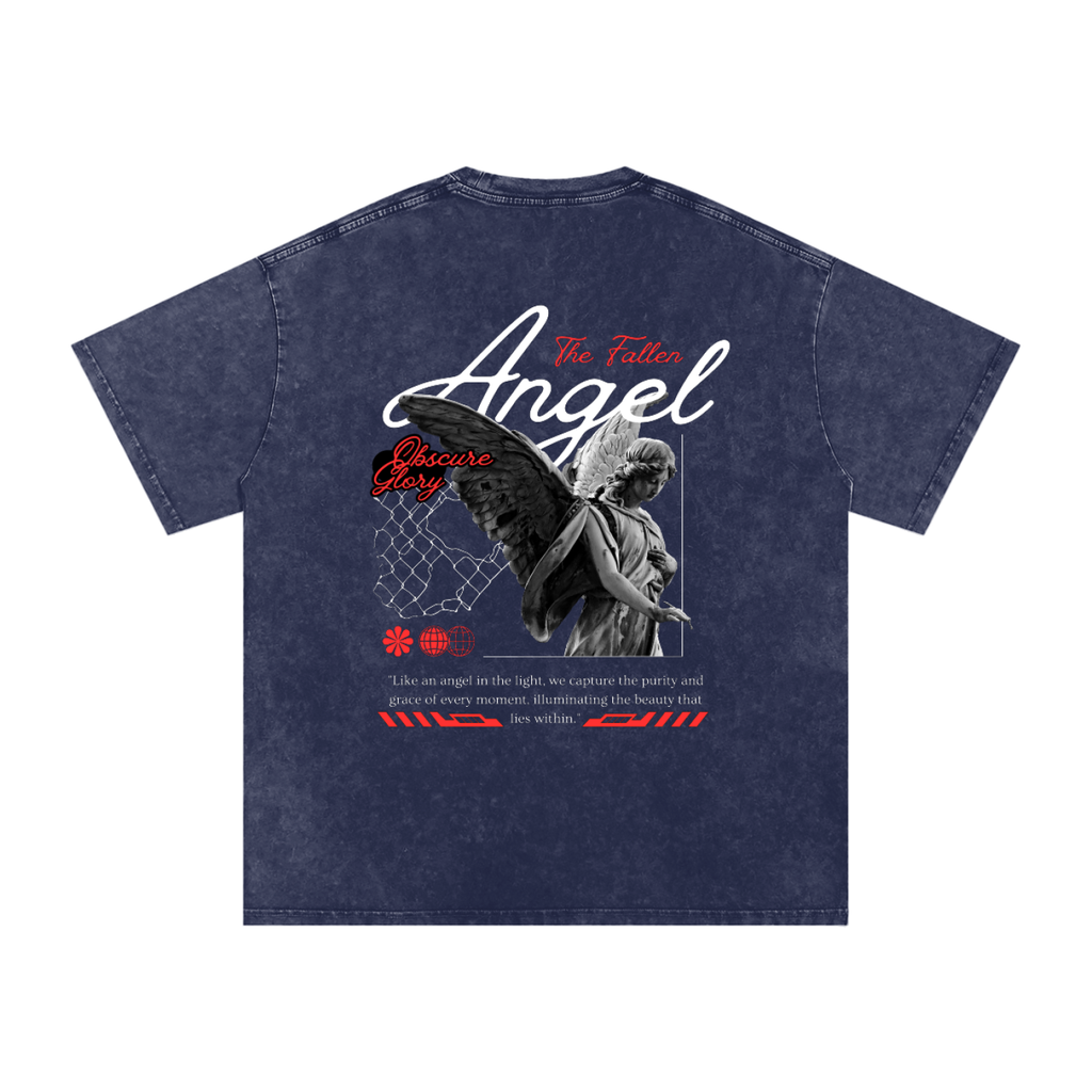 Snow Washed Oversized Cotton T-Shirt Angel logo